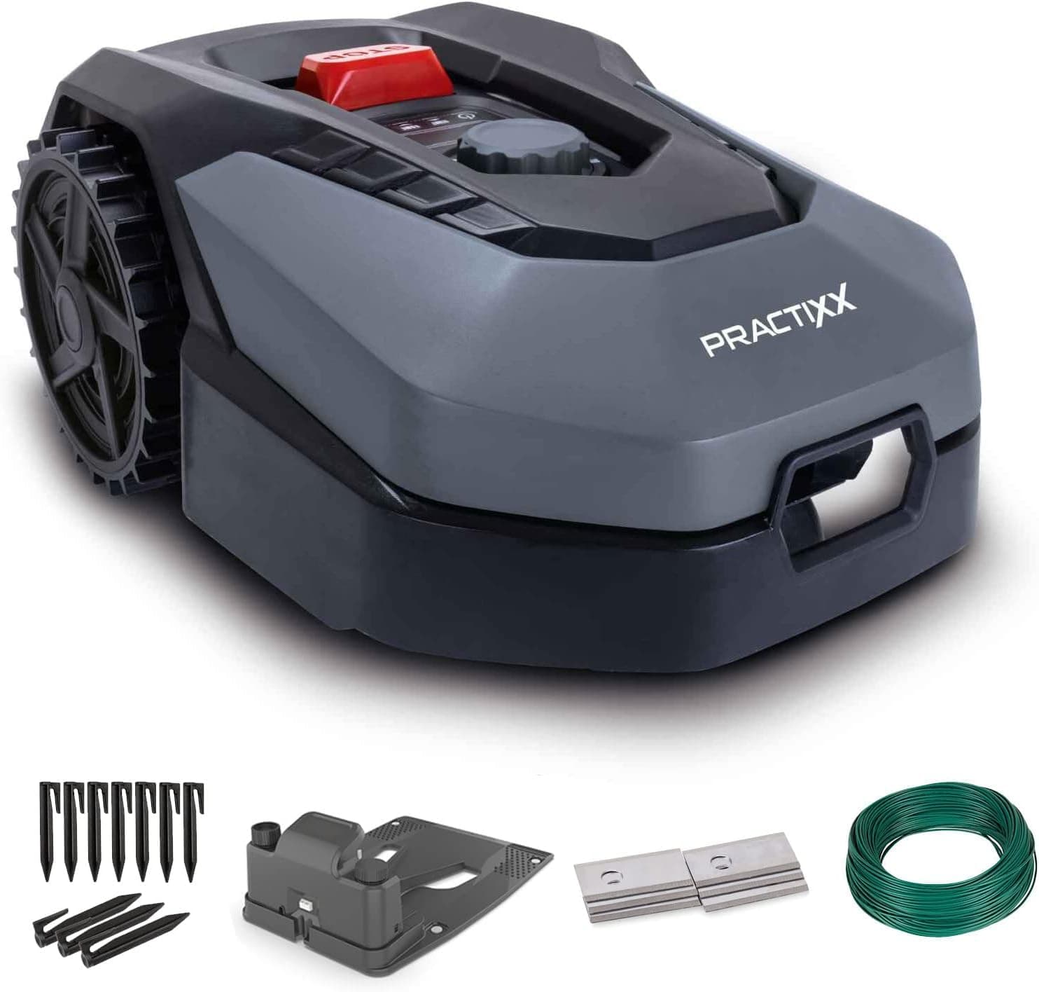Practixx Robot Tondeuse PX-RRM-600Wi | 600 m² |Largeur & Hauteur de Coupe 18cm /20-60mm | Capteur de Pluie |WiFi & BT| P
