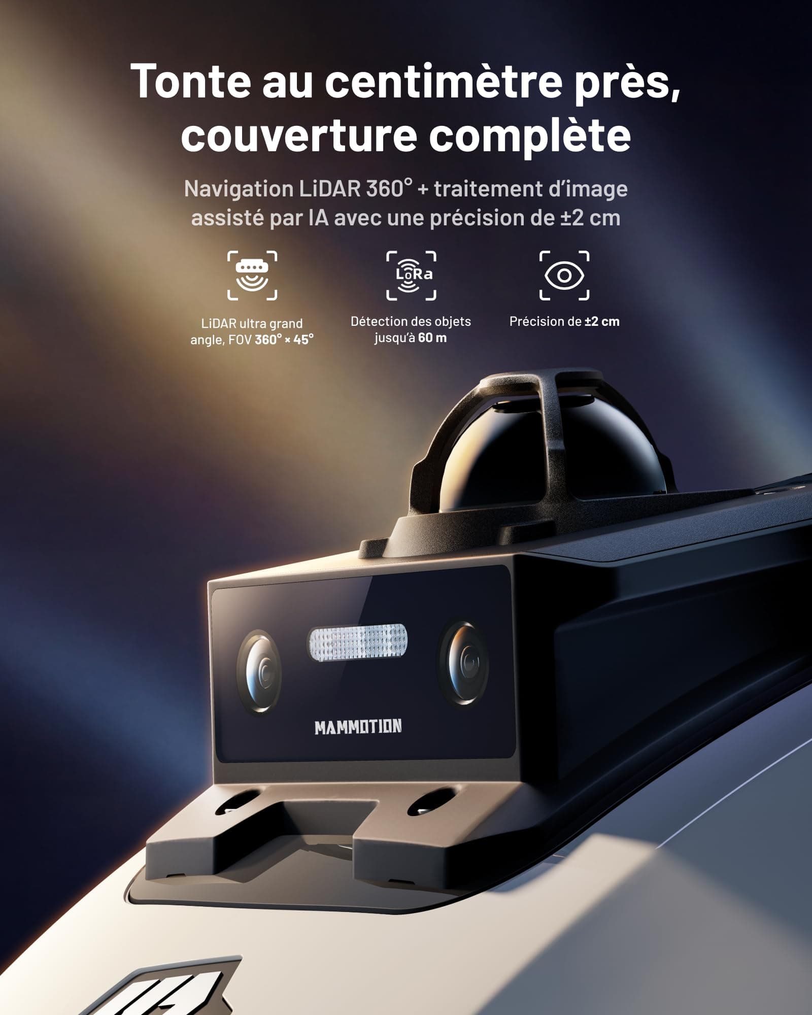 MAMMOTION YUKA Mini 2 800 LiDAR Robot Tondeuse avec Support de Lavage — vue 3
