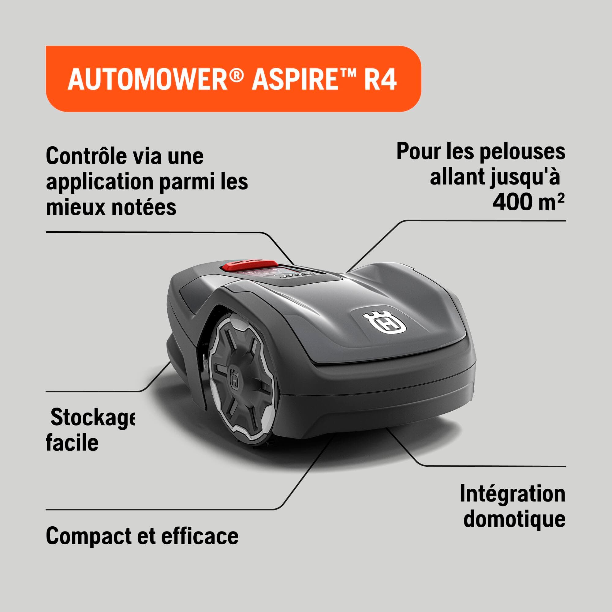 Husqvarna Robot Tondeuse Automower Aspire R4 pour 400 m² de Surface I Tondeuse à Gazon sans Fil Robot contrôle Via l'app — vue 2