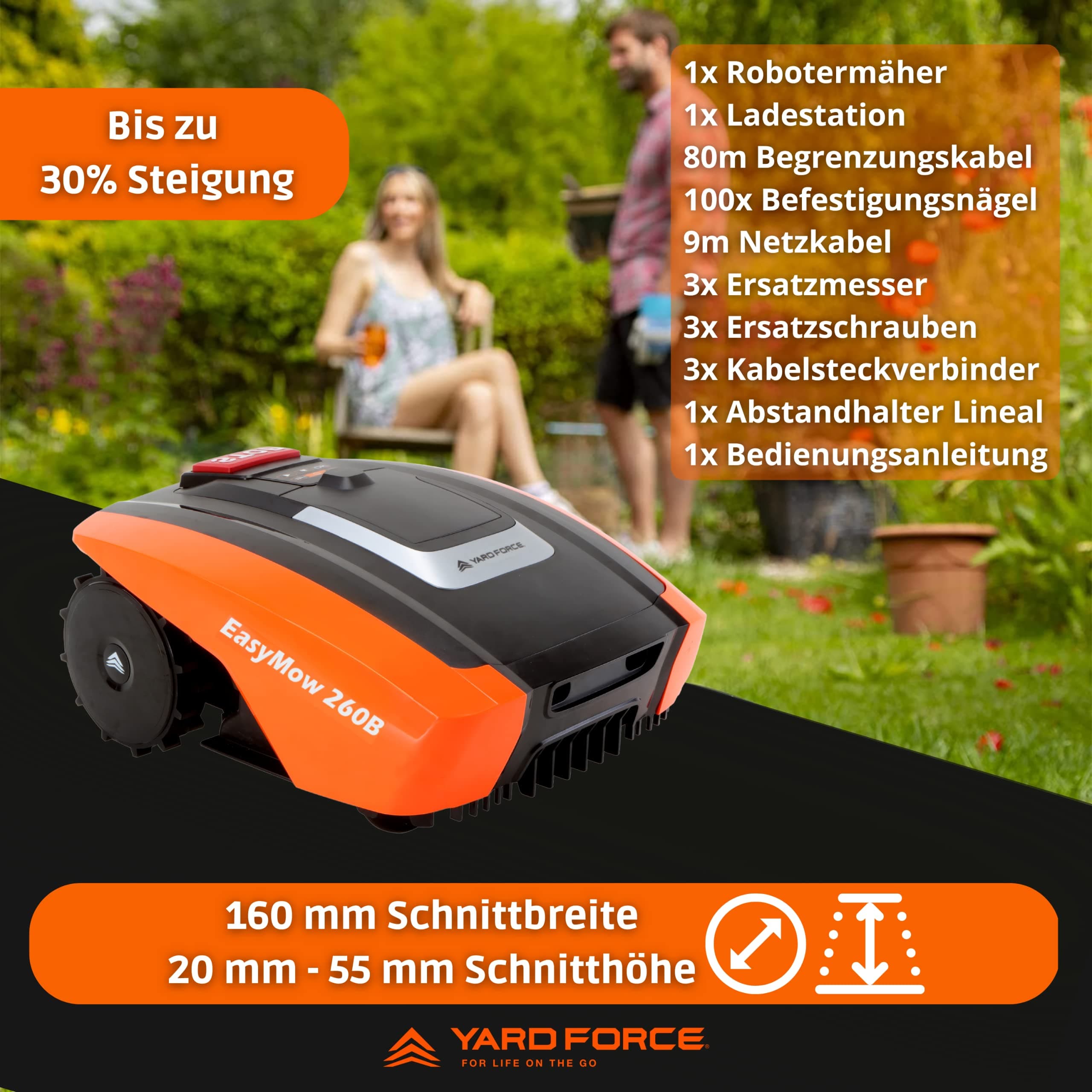 Yard Force Robot Tondeuse Easymow 260B pour Jardins jusqu'à 260m². Noir/Orange — vue 3