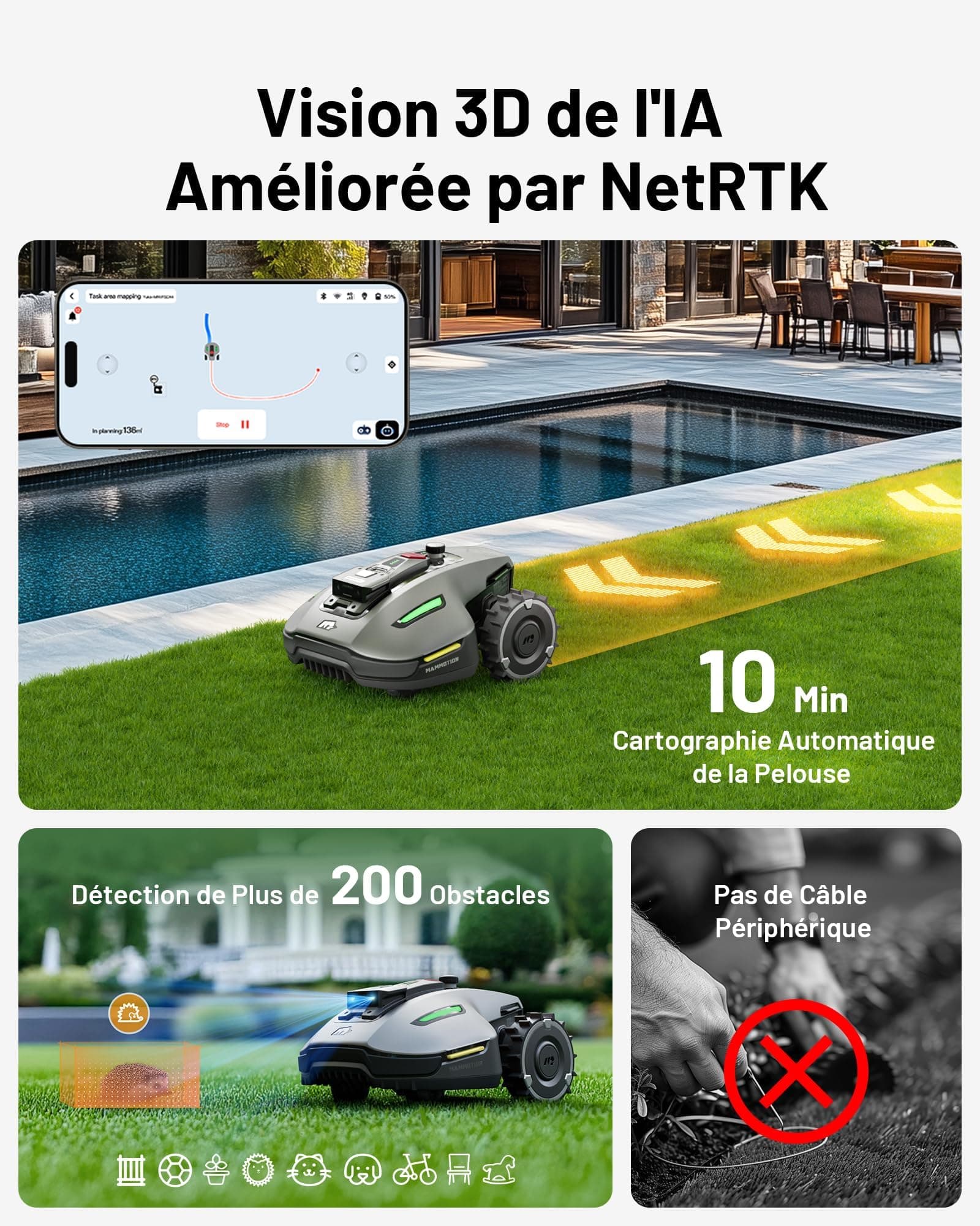MAMMOTION YUKA Mini 700 Robot Tondeuse sans Fil Périphérique — vue 3