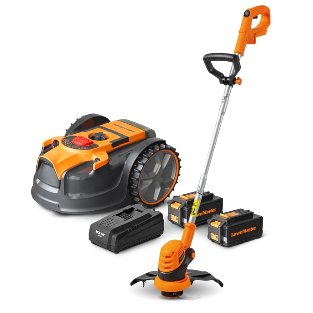 Lawnmaster Robot Tondeuse Autonome 24V sans Fil périmétrique - Le Robot Le Plus Simple du marché + Coupe Bordures 24v et