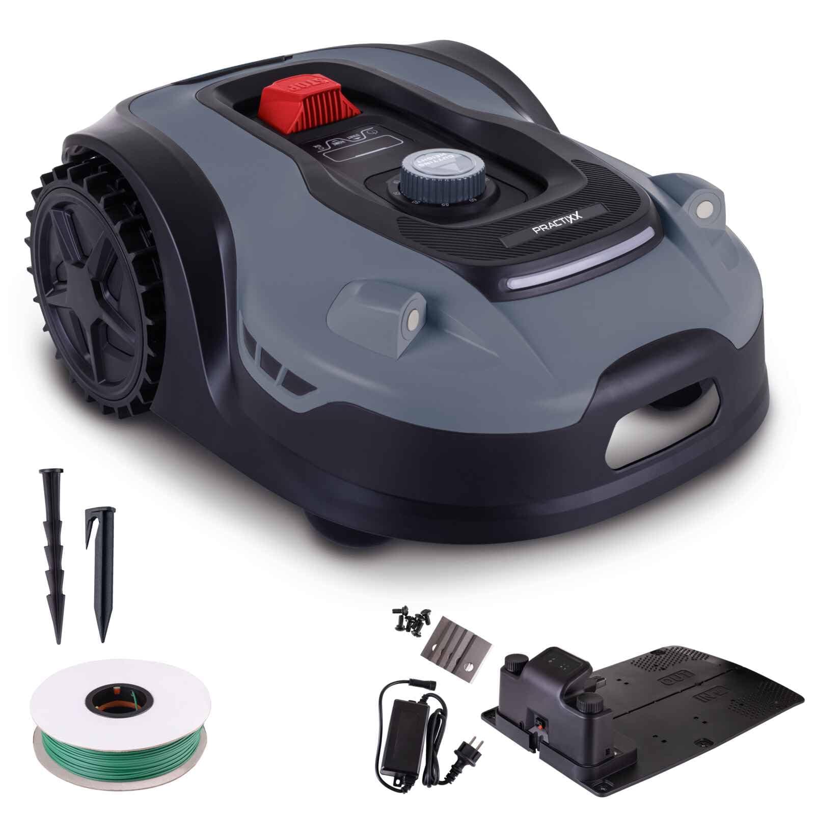 Practixx Robot Tondeuse PX-RRM-2000Wi – Jardins Jusqu’à 2000 m² – Largeur de Coupe 22 cm – Hauteur de Coupe 2 à 6 cm – B